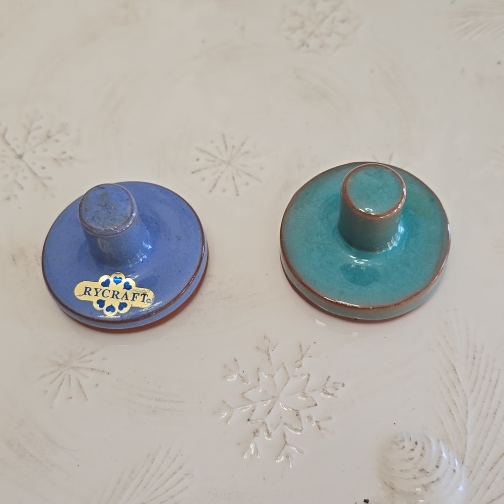 Set of 2 Rycraft Cookie Stamps with Handle  Terrra Cotta Nightingale Holly  Blue